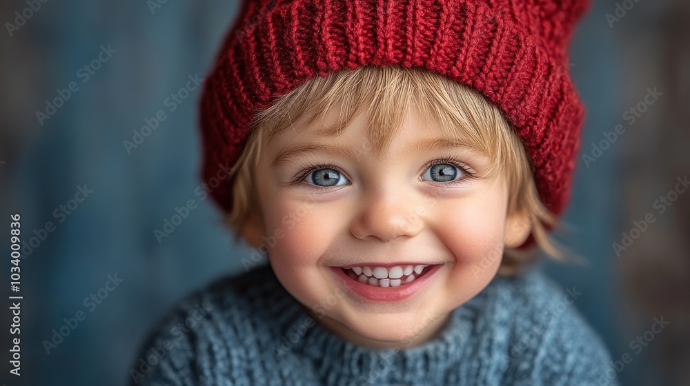Smiling child in a cozy knit hat, capturing joy and innocence. Smiling child in a cozy knit hat, capturing joy and innocence.
