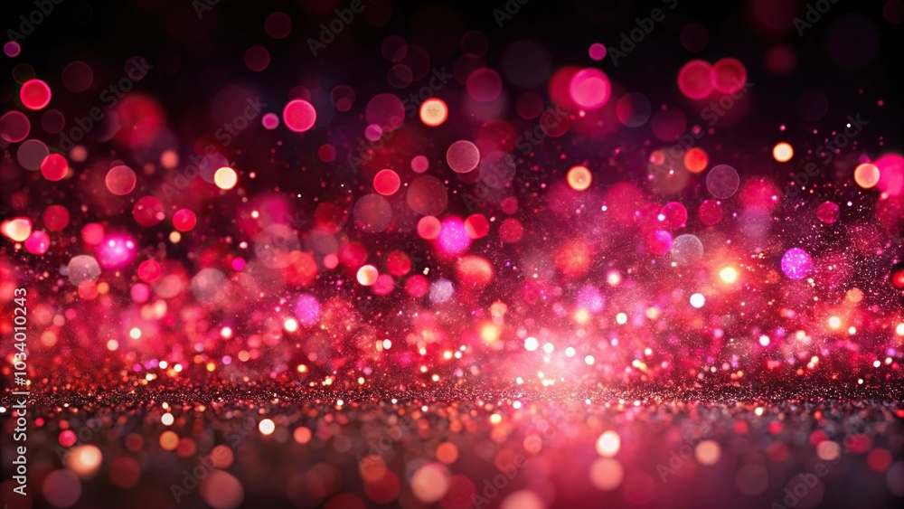 Abstract soft bokeh lights on black background with macro glittering pink red particles Abstract soft bokeh lights on black background with macro glittering pink red particles