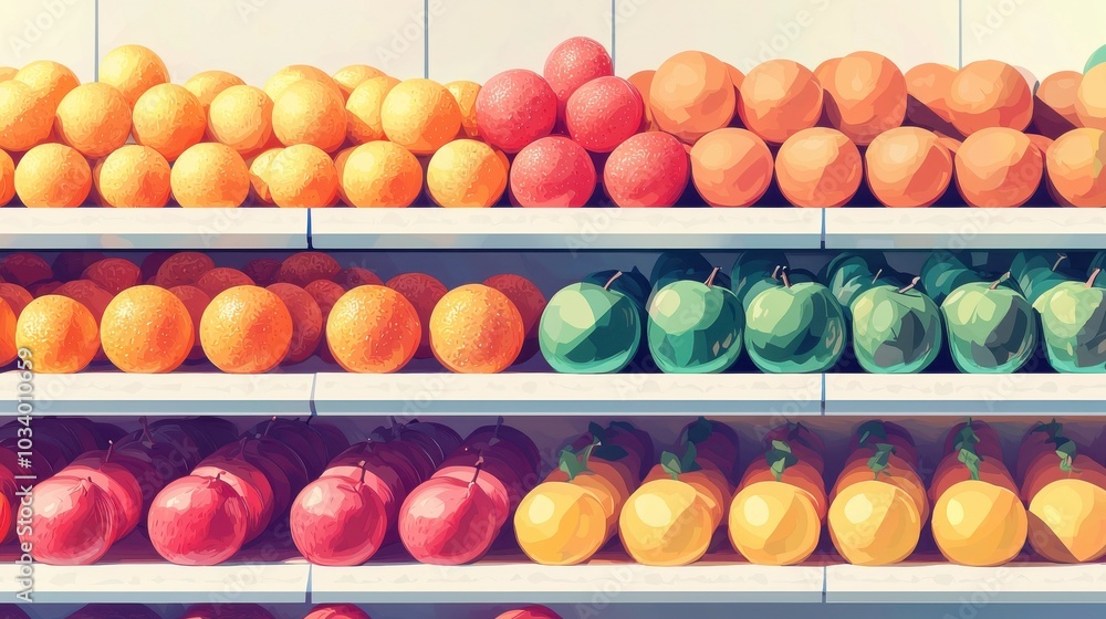 Vibrant display of assorted fruits in a grocery store, showcasing colorful oranges, apples, and lemons for fresh culinary inspiration. Vibrant display of assorted fruits in a grocery store, showcasing colorful oranges, apples, and lemons for fresh culinary inspiration.