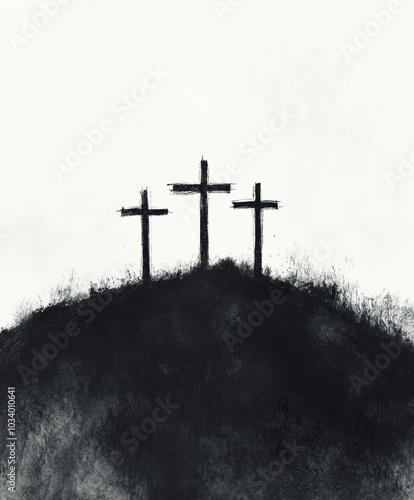The Three Crosses on Calvary. Christianity and Jesus Christ simbolism.