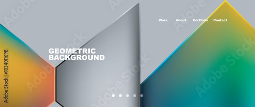 Metal triangles with colorful bright triangles. Geometric modern minimalist design template