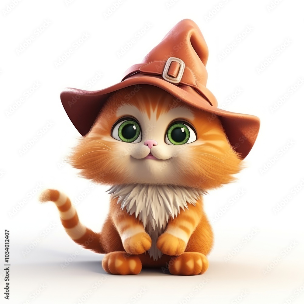 Fototapeta premium Adorable kitten wearing witch hat