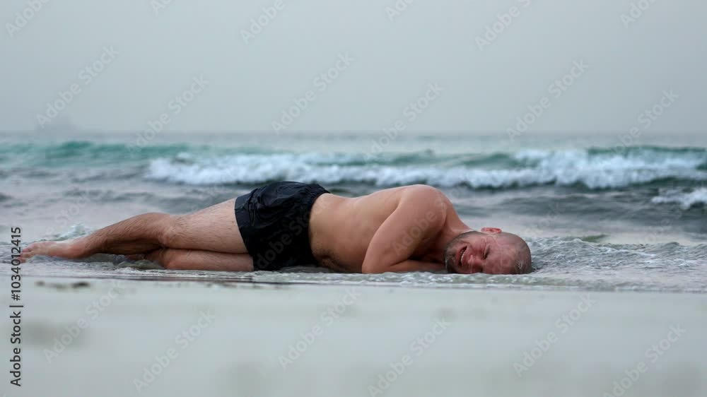 the man feels very bad, he is very sad on the seashore,man screams in pain
