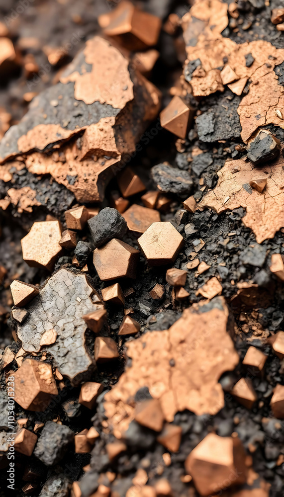 Macro photography of copper ore, showcasing intricate textures and colors. Ideal for mining, geology, and natural resource discussions, highlighting the beauty of raw materials Macro photography of copper ore, showcasing intricate textures and colors. Ideal for mining, geology, and natural resource discussions, highlighting the beauty of raw materials