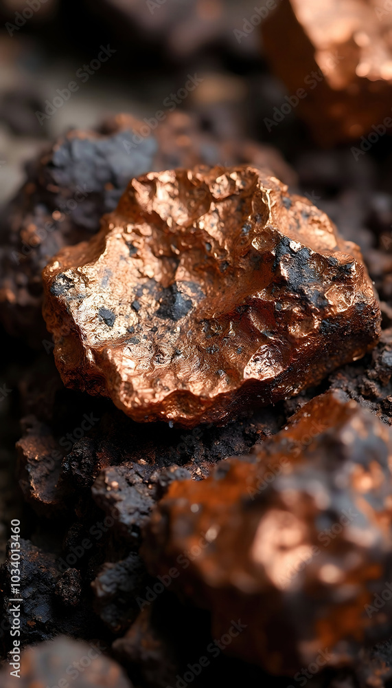 Macro photography of copper ore, showcasing intricate textures and colors. Ideal for mining, geology, and natural resource discussions, highlighting the beauty of raw materials Macro photography of copper ore, showcasing intricate textures and colors. Ideal for mining, geology, and natural resource discussions, highlighting the beauty of raw materials