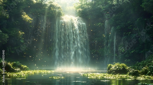 Enchanted Waterfall in a Lush Rainforest - Nature Photography