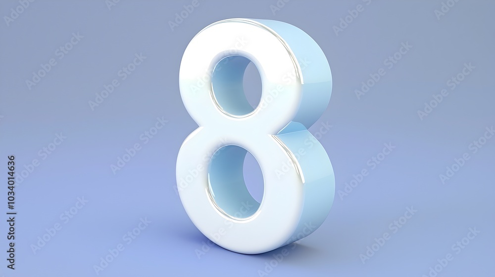 Photographic render of the number 8 in a modern minimalist font style with a smooth metallic shine and elegant curves set against a plain isolated background for a clean sophisticated look Photographic render of the number 8 in a modern minimalist font style with a smooth metallic shine and elegant curves set against a plain isolated background for a clean sophisticated look