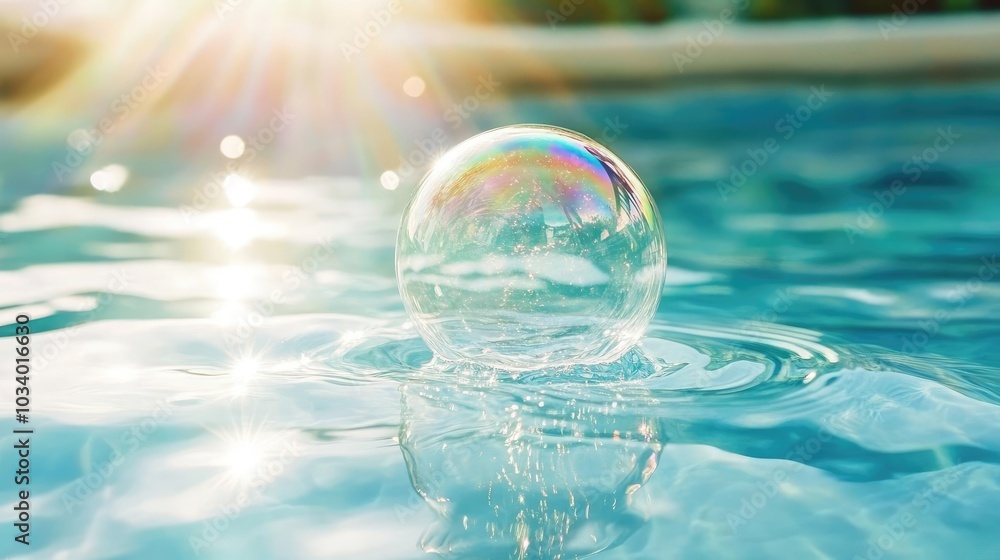 Floating Soap Bubble in Clear Water Floating Soap Bubble in Clear Water