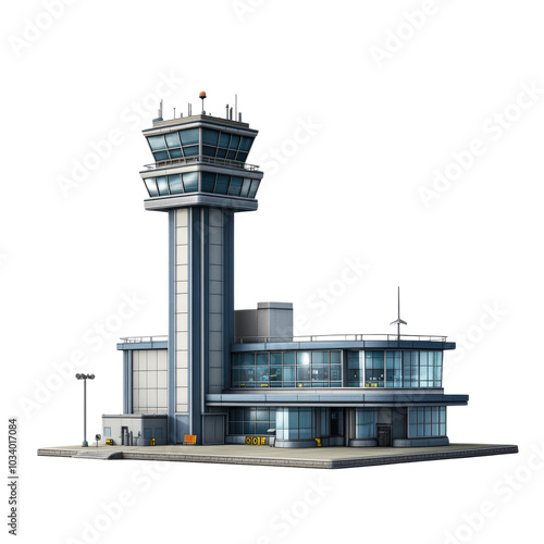 Modern airport control tower design showcasing sleek architecture and advanced technology. This structure symbolizes efficiency and innovation in air traffic management