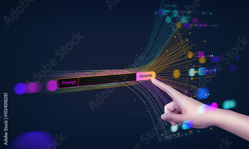 A hand showing AI tech with Generative Ai concept, artificial intelligence cyber security, digital transformation, finance, document file management, AI chip, large language model, LLM