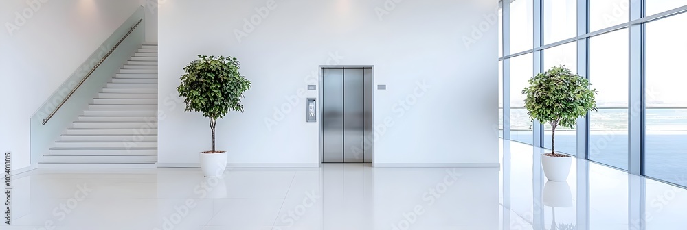 Elegant and Spacious Modern Office Lobby Featuring Glass Elevators that Radiate a Sense of Luxury Openness and Corporate Professionalism Elegant and Spacious Modern Office Lobby Featuring Glass Elevators that Radiate a Sense of Luxury Openness and Corporate Professionalism