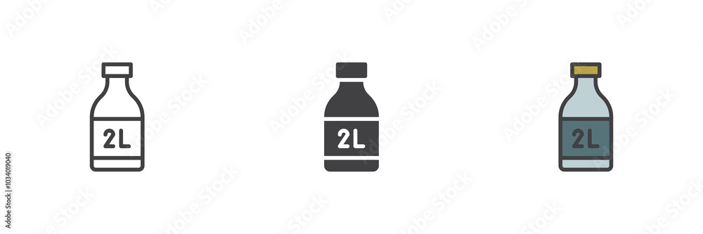 Two liter bottle different style icon set Two liter bottle different style icon set