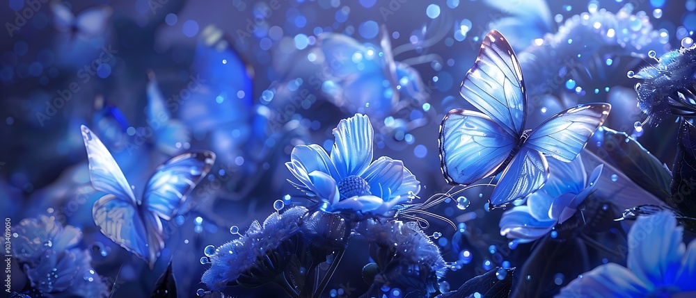 Enchanting Blue Butterflies in Moonlight Glow Enchanting Blue Butterflies in Moonlight Glow