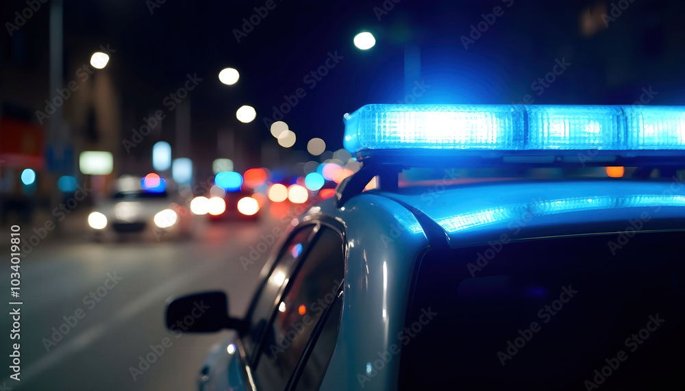 Close-up of a blue siren on a police vehicle, symbolizing danger on the street. Perfect for themes related to law enforcement, emergency response, and urban safety Close-up of a blue siren on a police vehicle, symbolizing danger on the street. Perfect for themes related to law enforcement, emergency response, and urban safety