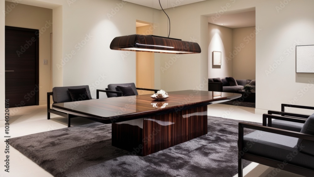 Designer Wooden Table in Opulent Room – Luxury Interior, Elegant Furniture, Modern Decor Designer Wooden Table in Opulent Room – Luxury Interior, Elegant Furniture, Modern Decor
