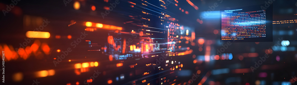 Obraz premium Floating ESG Performance Dashboard with Community Feedback: Wide Shot of Holographic Display Illustrating Metrics Influenced by Community Voice in Business Strategies