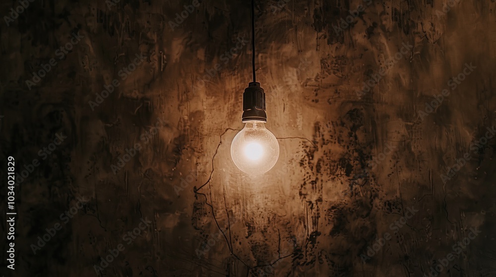 Dark empty room with single flickering light bulb casting long shadows, emphasizing absence of power and eerie atmosphere, minimalist setting with focus on light bulb's glow. Dark empty room with single flickering light bulb casting long shadows, emphasizing absence of power and eerie atmosphere, minimalist setting with focus on light bulb's glow.