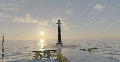 Quadro su tela A reusable rocket booster landed on an offshore platform