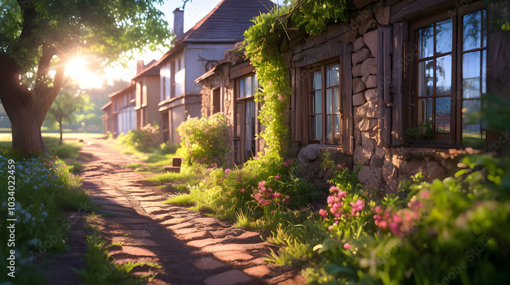 Empty streets and weathered buildings in a sunlit, abandoned town. Empty streets and weathered buildings in a sunlit, abandoned town.
