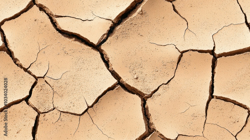 Dry and cracked desert ground shows uneven surfaces, highlighting harshness of arid environments. This captures essence of drought and impact on landscape Dry and cracked desert ground shows uneven surfaces, highlighting harshness of arid environments. This captures essence of drought and impact on landscape