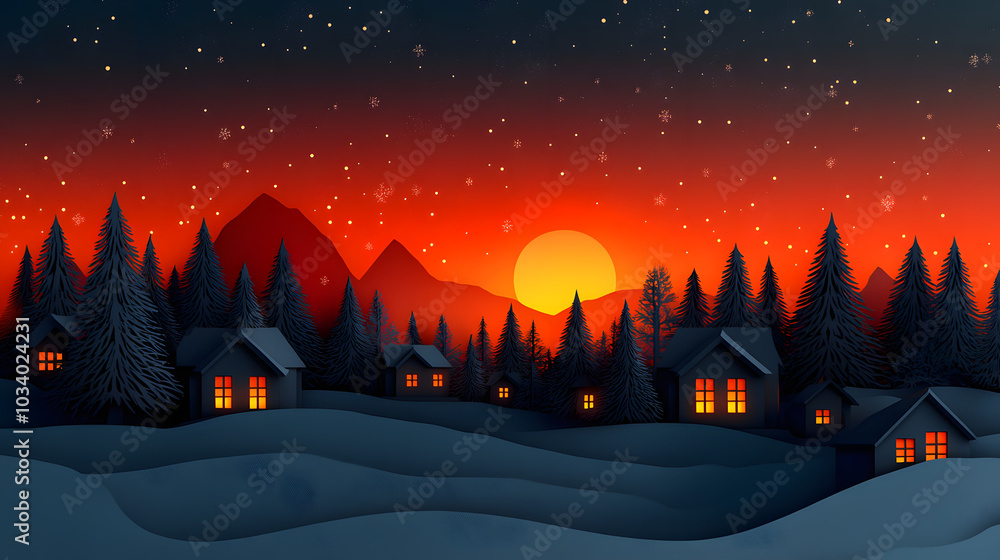 Row of Houses in the Forest at Night: A Beautiful Paper Cut Style Scene
Row of Houses in the Forest at Night: A Beautiful Paper Cut Style Scene