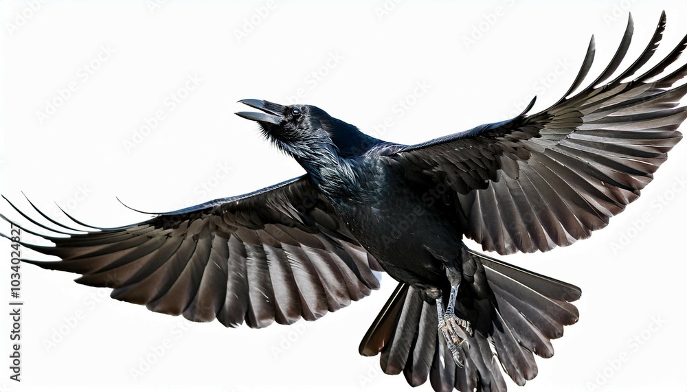 Obraz premium a set of flying birds a black raven in flight isolated on a white background a group of bird crows detailed high definition image