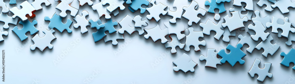 Plain Puzzle Pieces Symbolizing Problem Solving and Collaboration in ESG Business Discussions on Glossy White Surface - Ample Copy Space Above for Creative Use Plain Puzzle Pieces Symbolizing Problem Solving and Collaboration in ESG Business Discussions on Glossy White Surface - Ample Copy Space Above for Creative Use