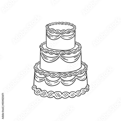 Wedding cake vector illustration in sketch style. Hand drawn clipart for holiday invitations and greeting cards