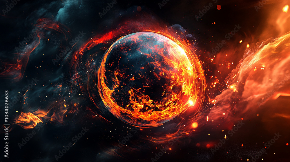 Flaming Orb Against Dark Background Flaming Orb Against Dark Background