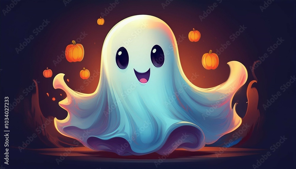Obraz premium cute lovely cartoon halloween ghost for holiday design elements
