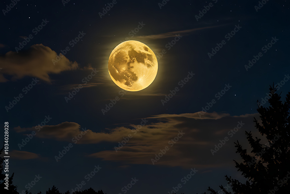 Fototapeta premium Full moon in the night sky.; Moonlight scenery.