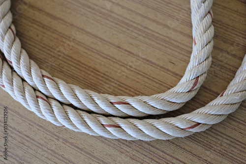 Detail of Old Rope on the Wooden Desk, Idea develop for text  photo