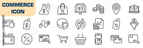 Commerce icon set. Line style.