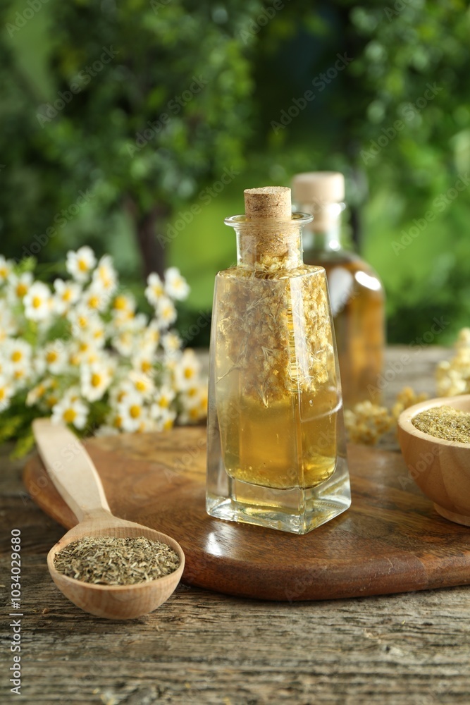 Different ingredients for tincture on wooden table Different ingredients for tincture on wooden table
