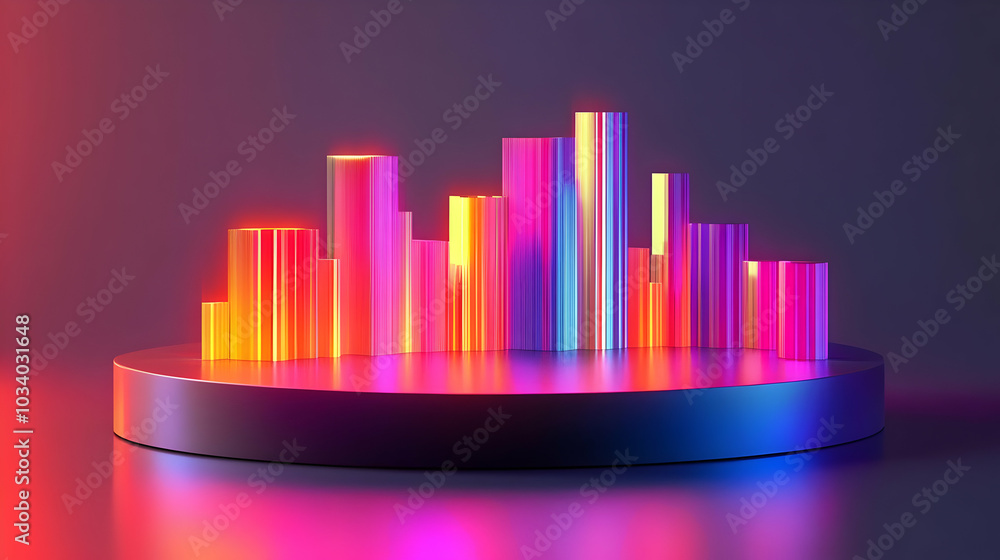 3D Podium with Voter Demographic Hologram - Medium Shot Rotating Holographic Chart Revealing Demographic Segments with Copy Space for Targeted Campaign Messaging on Isolated White Background 3D Podium with Voter Demographic Hologram - Medium Shot Rotating Holographic Chart Revealing Demographic Segments with Copy Space for Targeted Campaign Messaging on Isolated White Background