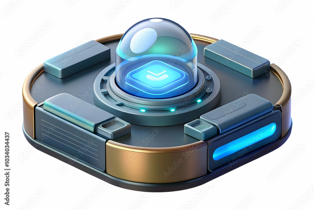 Close Up of a Futuristic Virtual Assistant Device with Hologram Display Illustrating Cutting-Edge Interactive Technology for Photo Stock Concept Close Up of a Futuristic Virtual Assistant Device with Hologram Display Illustrating Cutting-Edge Interactive Technology for Photo Stock Concept
