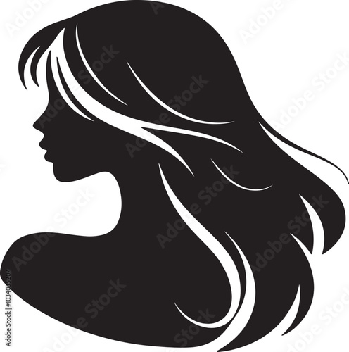 A young woman is portrayed in profile in this black and white icon.