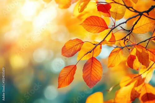 Wallpaper Mural A close-up shot of a tree branch with bright yellow leaves, ideal for use in designs about nature, seasons, or fall themes Torontodigital.ca