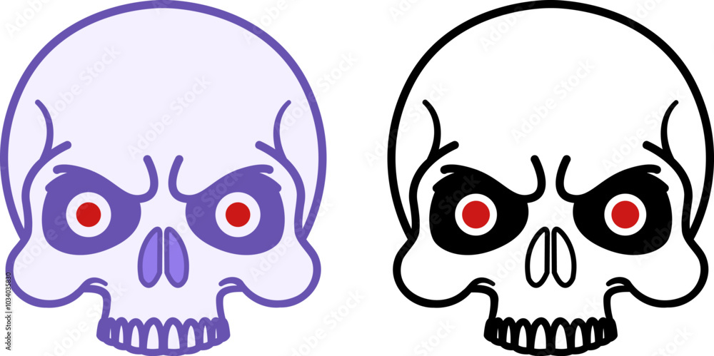 Skull Icons with Red Eyes. Vector Icons of Creepy Human Skull. Zombie Outbreak. Halloween Concept Skull Icons with Red Eyes. Vector Icons of Creepy Human Skull. Zombie Outbreak. Halloween Concept