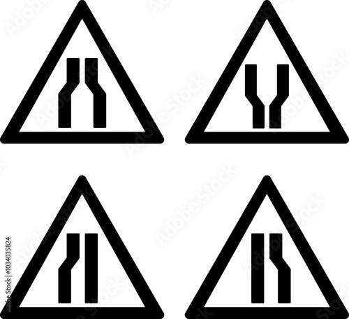 Road Signs. Vector Icons. Road Narrows, Road Widens, Road Narrows Left, Road Narrows Right