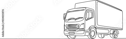 continuous single line drawing of medium sized truck, line art vector illustration