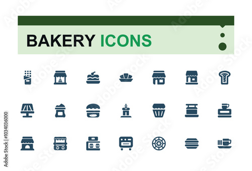 Bakery and bakery shop solid icons set. collection of stove, mixer, bakery ingredients and more. glyph editable and pixel perfect symbol pack. Filled icon for web and ui.