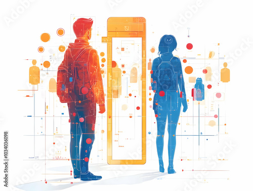 Flat Biophotonic Voter Identification Concept: Extreme Close-Up of Light Interacting with Unique Biological Markers for Non-Invasive Voter ID - Smart Business Illustration photo