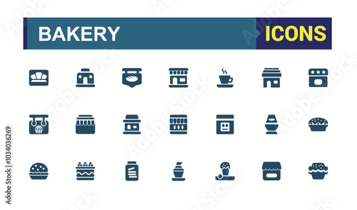 Bakery and bakery shop solid icons set. collection of stove, mixer, bakery ingredients and more. glyph editable and pixel perfect symbol pack. Filled icon for web and ui.