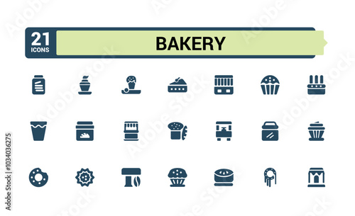 Bakery and bakery shop solid icons set. collection of stove, mixer, bakery ingredients and more. glyph editable and pixel perfect symbol pack. Filled icon for web and ui.