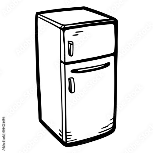 A refrigerator is drawn in black and white. It is a simple, clean design with no decorations
