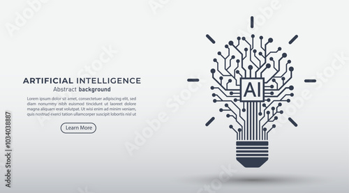 Circuit board light bulb with AI chip. Idea and innovation by AI. Artificial intelligence, Machine learning technology and business concepts. Vector Illustration.