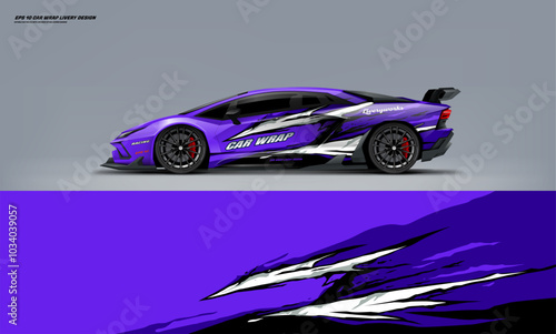 Sport racing supercar wrap livery design purple color combination foe universal medium vector eps10 ready print printable file