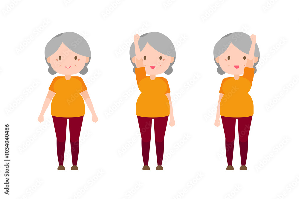 Illustration old woman exercise - Alternating High Arm Swing Illustration old woman exercise - Alternating High Arm Swing