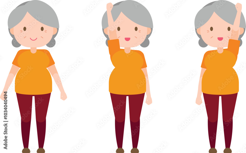 Illustration old woman exercise - Alternating High Arm Swing Illustration old woman exercise - Alternating High Arm Swing